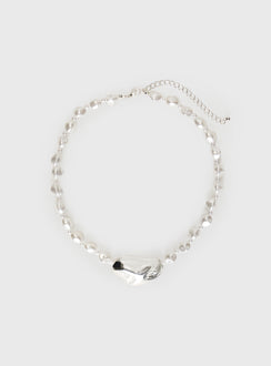 Silver-toned necklace Pearl detail, large pendant, lobster clasp fastening