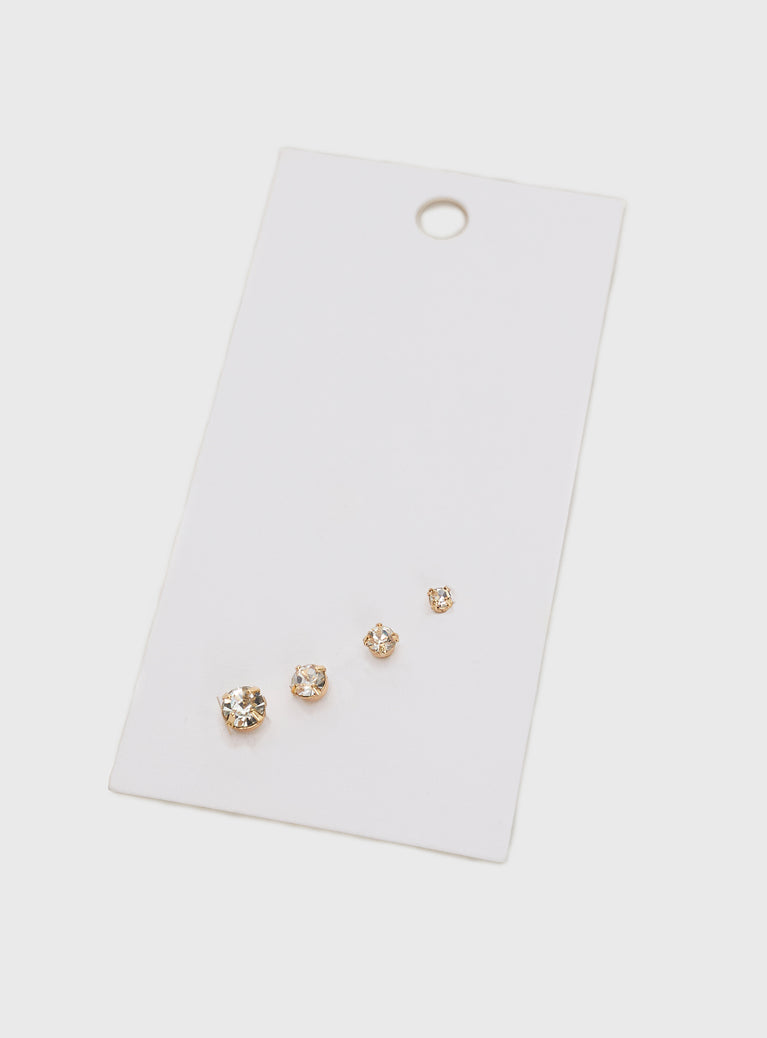 Gold-toned earring pack Diamante detail, pack of four, stud fastening