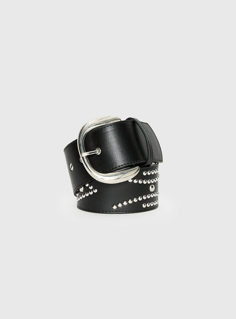 Jordynne Studded Faux Leather Belt Black / Silver