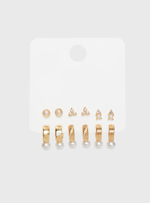 Earring pack  Pack of six, hoop & stud styles, stud fastening, pearl detail
