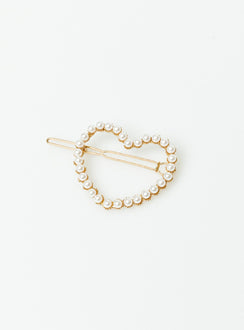 Hair clip  Gold toned Pearl detail Heart shaped  Slim clip fastening 