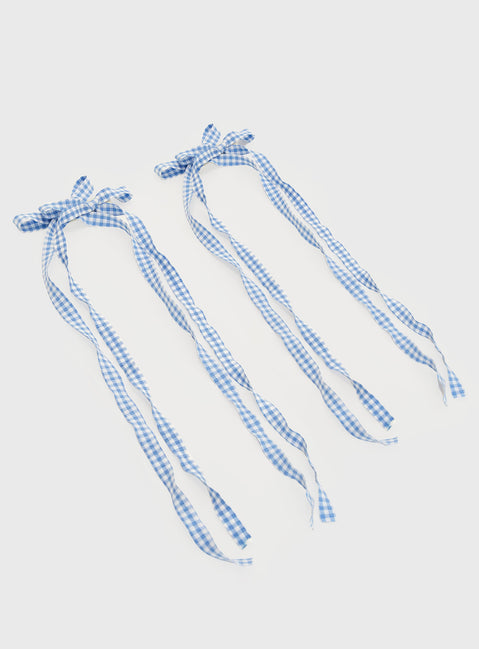 Hair clip  Four bow tie design on two clips, gingham print Clip fastening