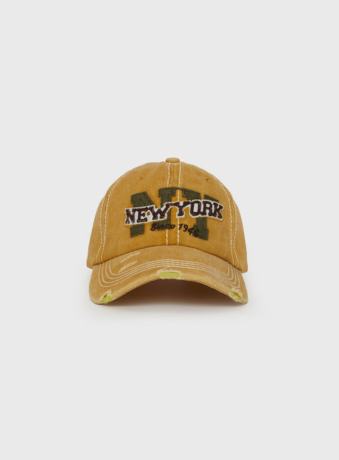 Dad cap Graphic print, distressed detail, adjustable strap at back