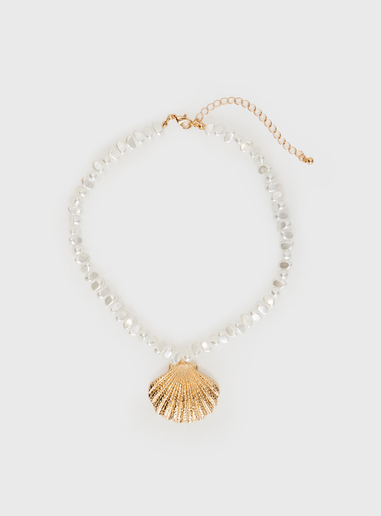 Necklace  beaded pearl detail, gold-toned hardware, shell drop charm  Lobster clasp fastening- adjustable sizing