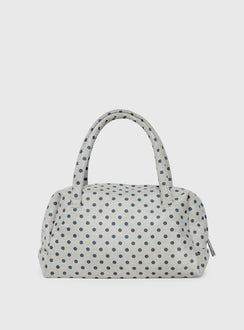 Luellah Faux Suede Boston Bag White / Grey Polka Dot