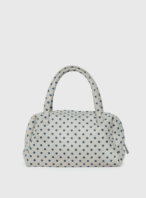 Luellah Faux Suede Boston Bag White / Grey Polka Dot