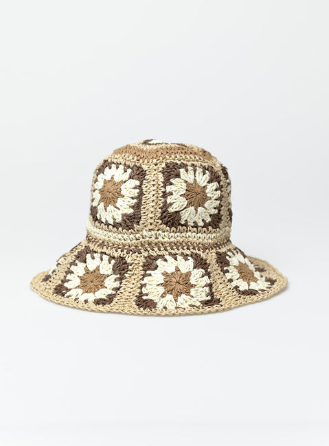 Bucket hat Crochet design Internal drawstring Wired brim Unlined 