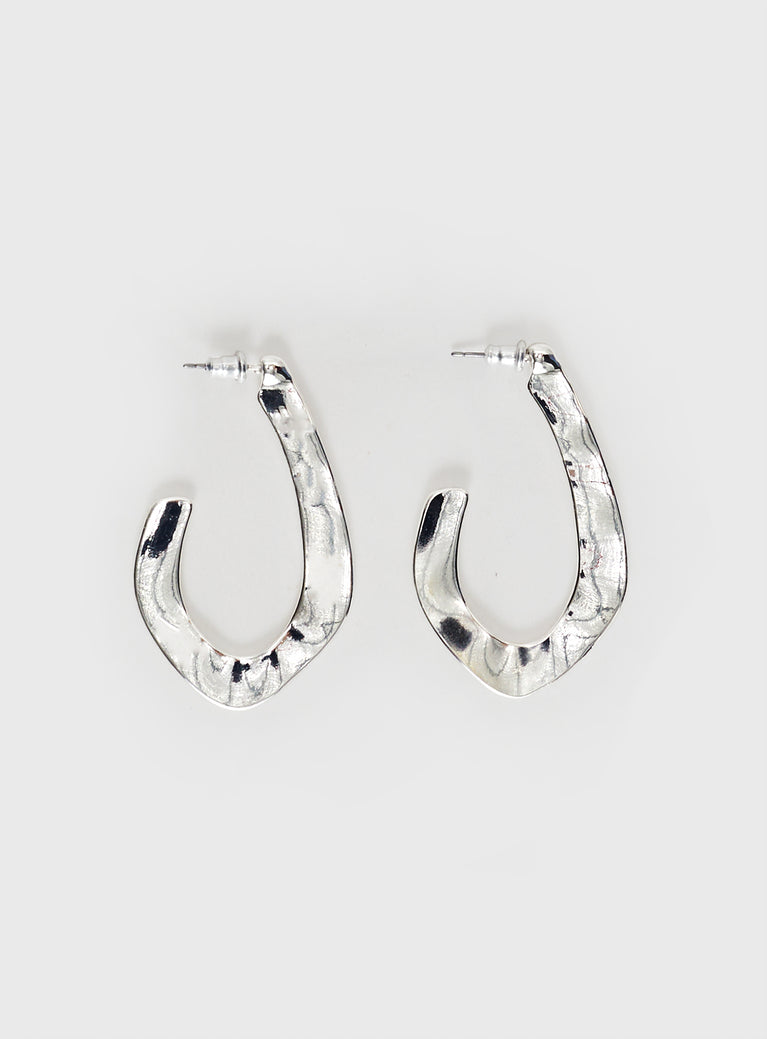 Earrings Silver-toned earrings, hoop design, stud fastening 