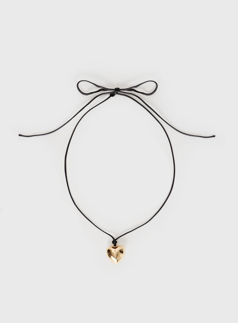 Gold-toned necklace Heart pendant, adjustable tie fastening