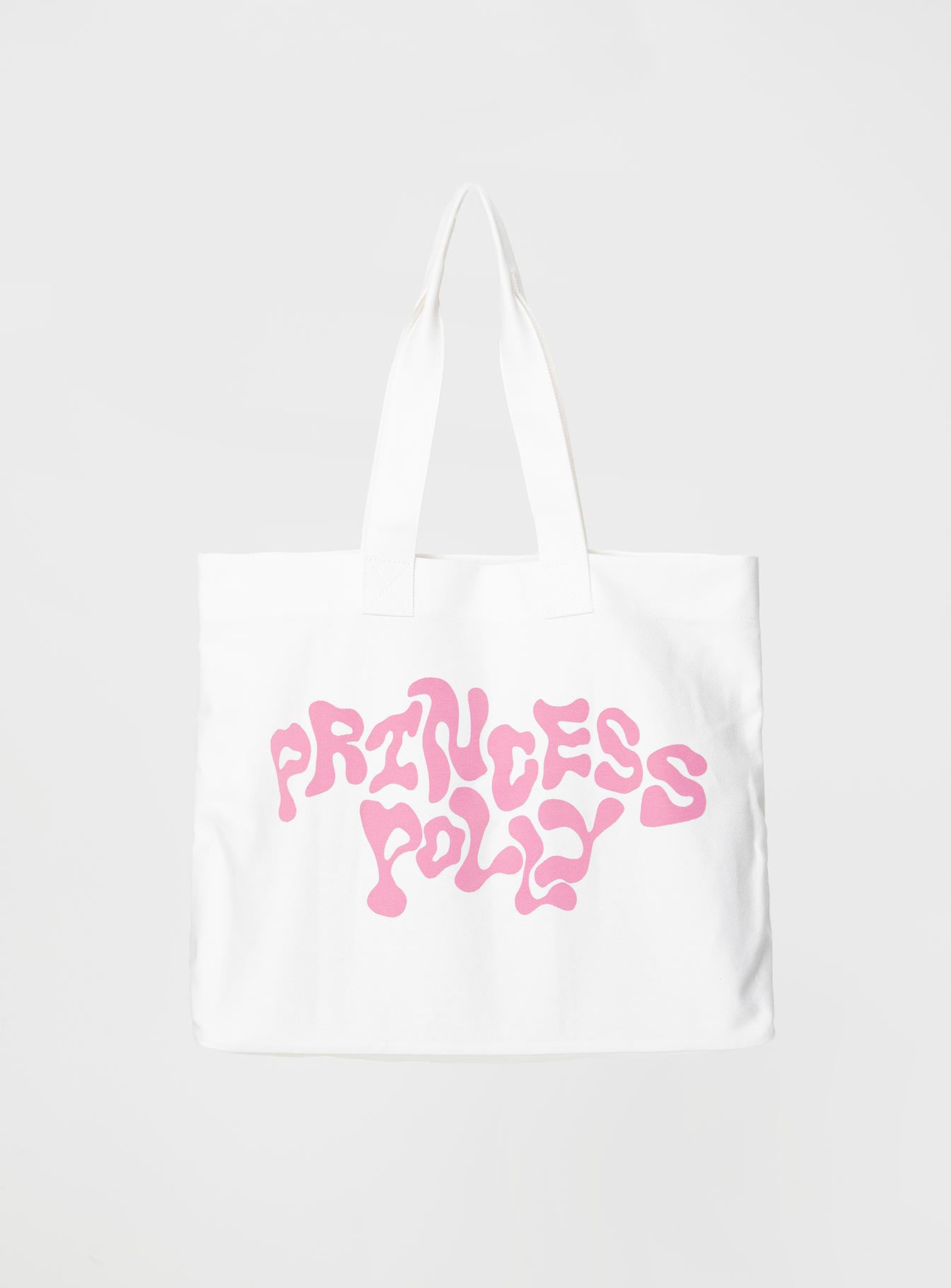 Princess Polly Tote Bag Squiggle Text White Pink