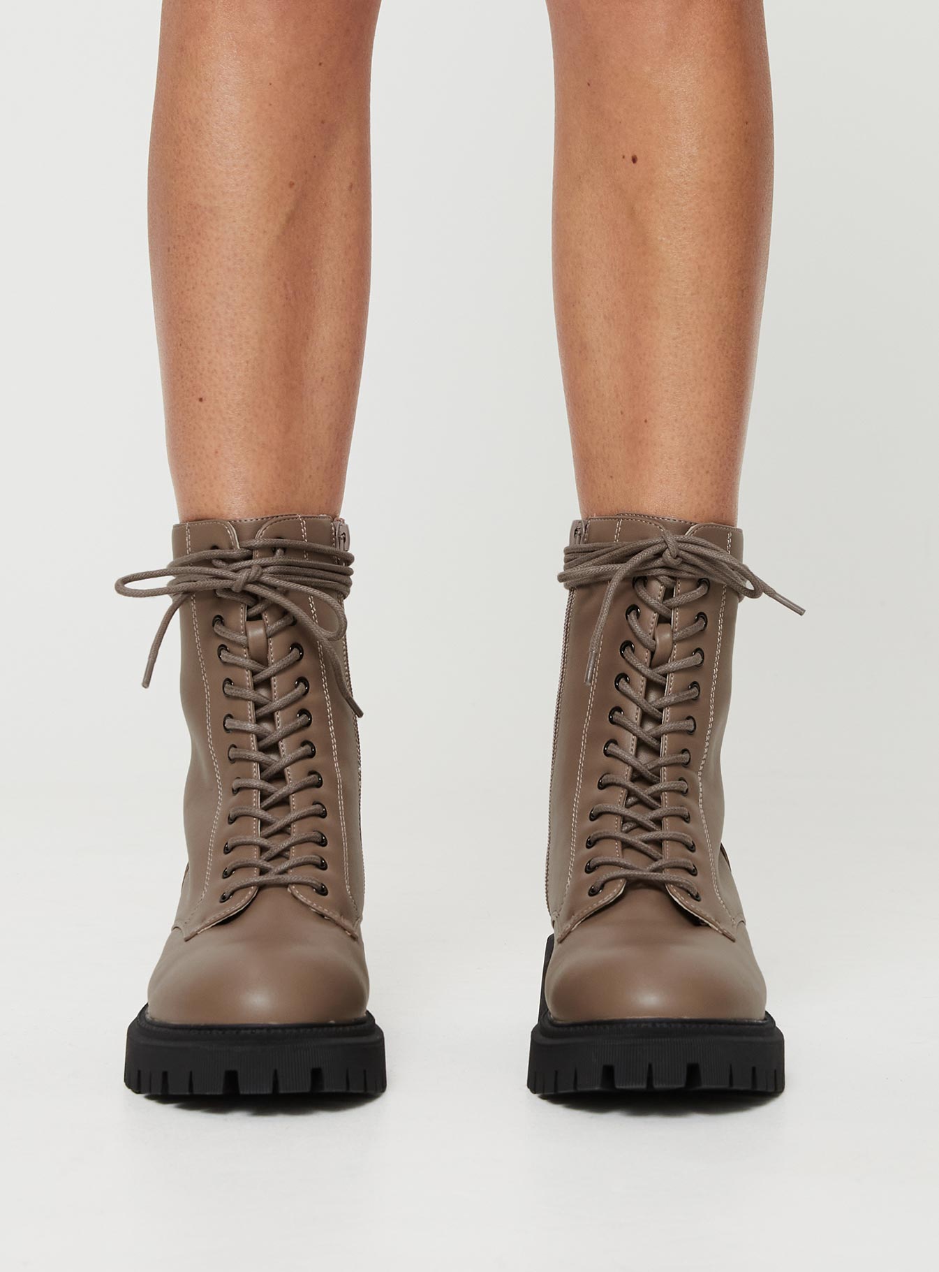 Taupe lace store up booties