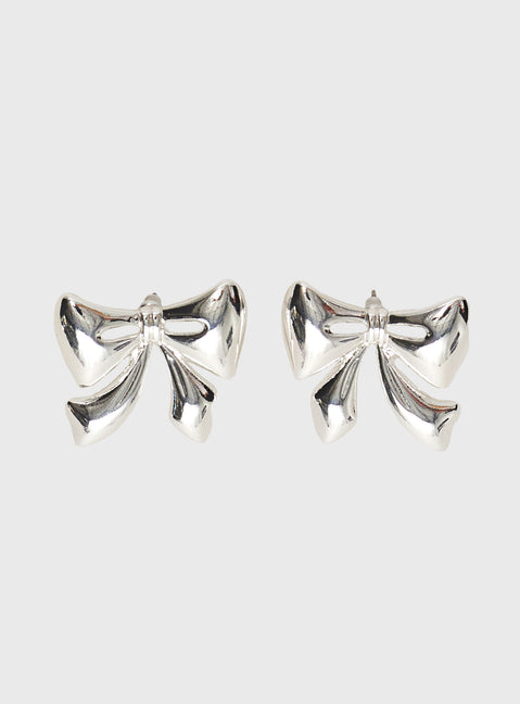 Make Believe Bow Earrings Silver