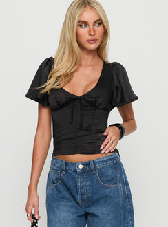 Sun Will Rise Tie Detail Top Black