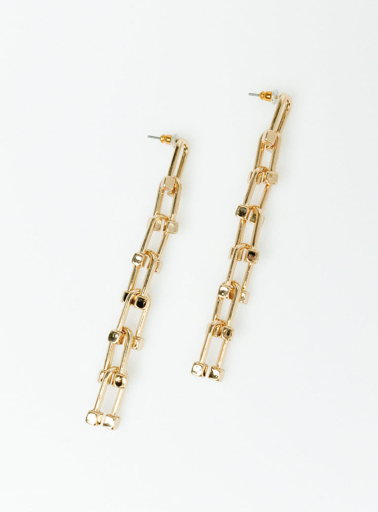 Earrings Gold toned Drop charm Stud fastening