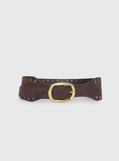 Spheres Stud Belt Dark Brown