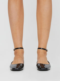 Faux leather ballet flats Single ankle strap with buckle fastening, square toe, padded footbed