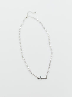 Necklace Silver toned Pearl detail Cross charm Lobster clasp fastening