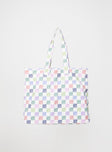 Tote bag multi check print Fixed shoulder straps open design one main compartment