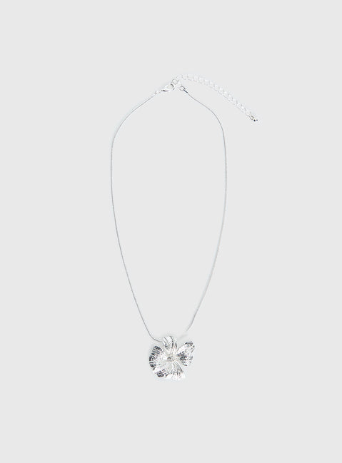 Wish Me Luck Flower Pendant Necklace Silver
