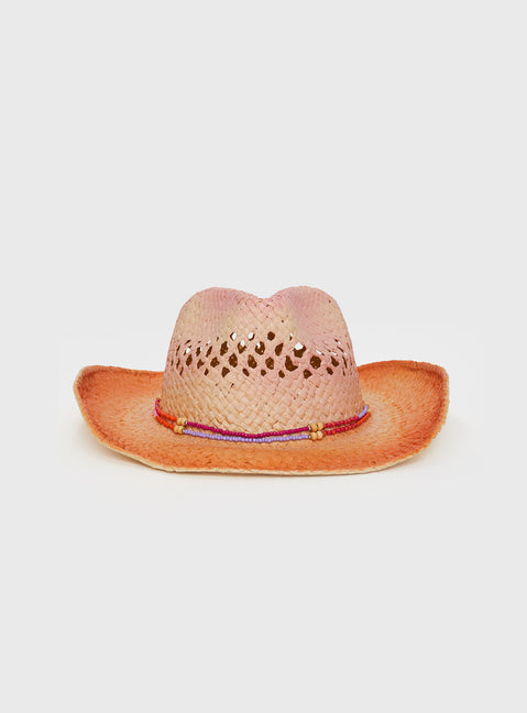 Straw cowboy hat Moulded brim, ombre design, beaded detail