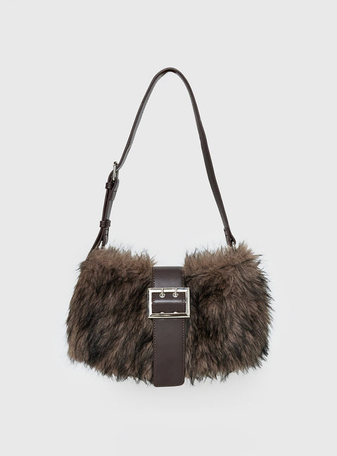 Elliot Faux Fur Shoulder Bag Brown