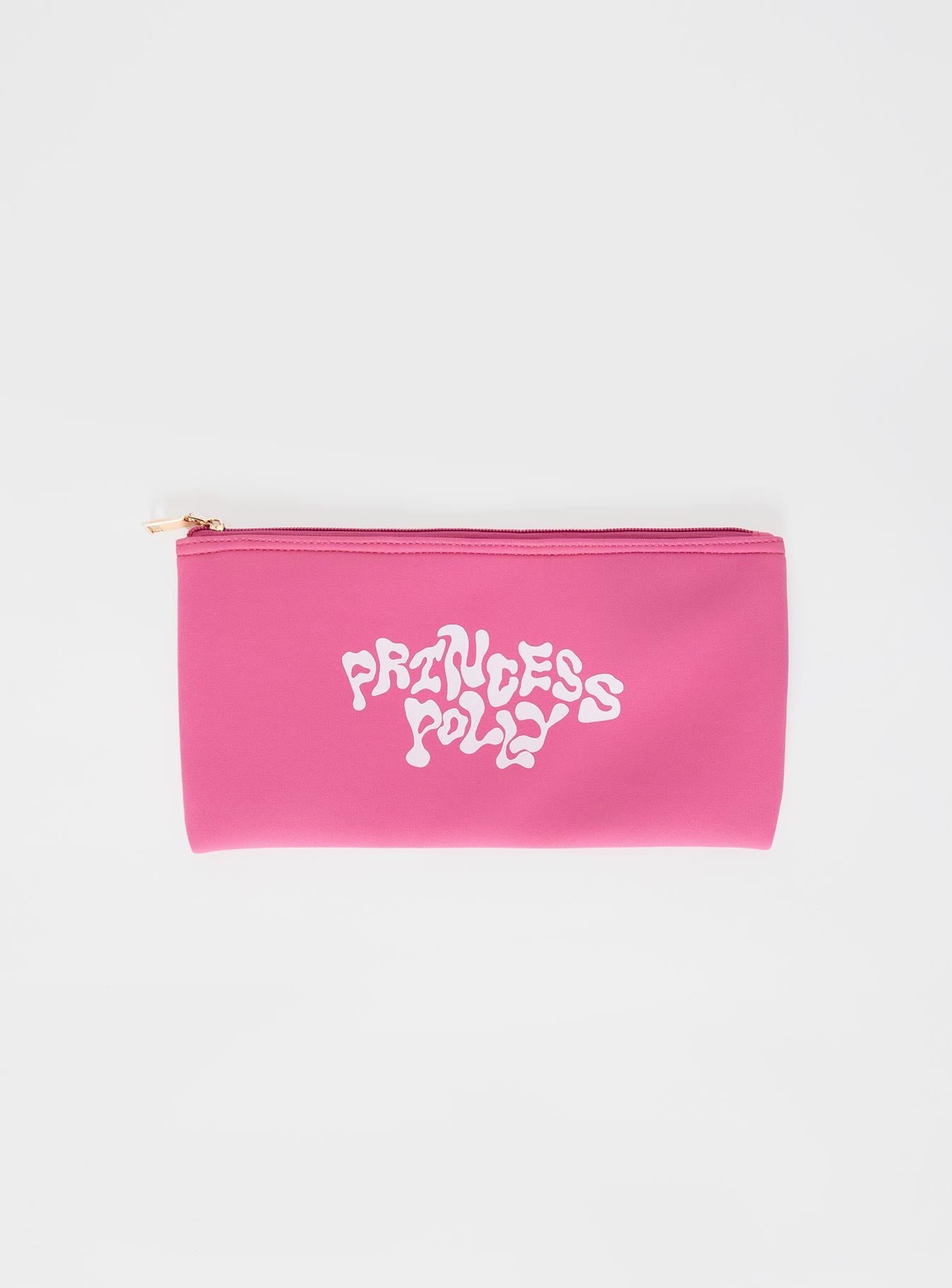 Pink Pencil case Zip fastening with gold toned hardware graphic print 