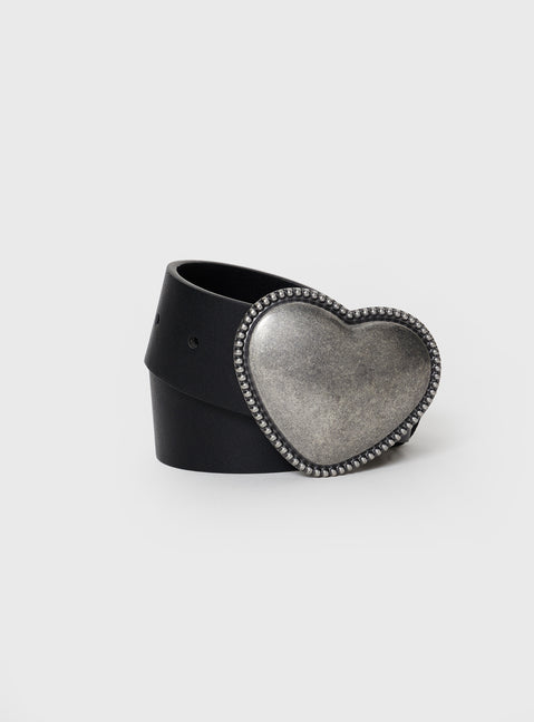 Faux leather belt Silver-toned hardware, heart-style buckle