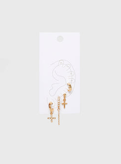 Gold-toned earring pack Pack of four, all different styles, stud & hoop fastenings, drop charms, diamante details