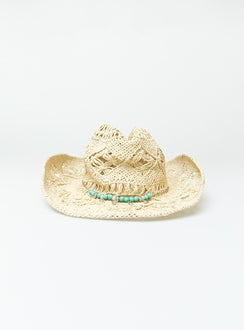 Cowboy hat Woven straw look  Adjustable drawstring Mouldable brim  Adjustable inner band 