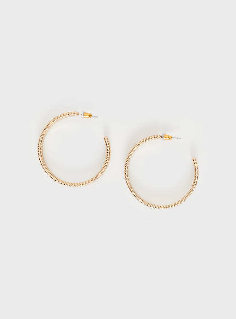 Gold-toned earrings Hoop style, stud fastening