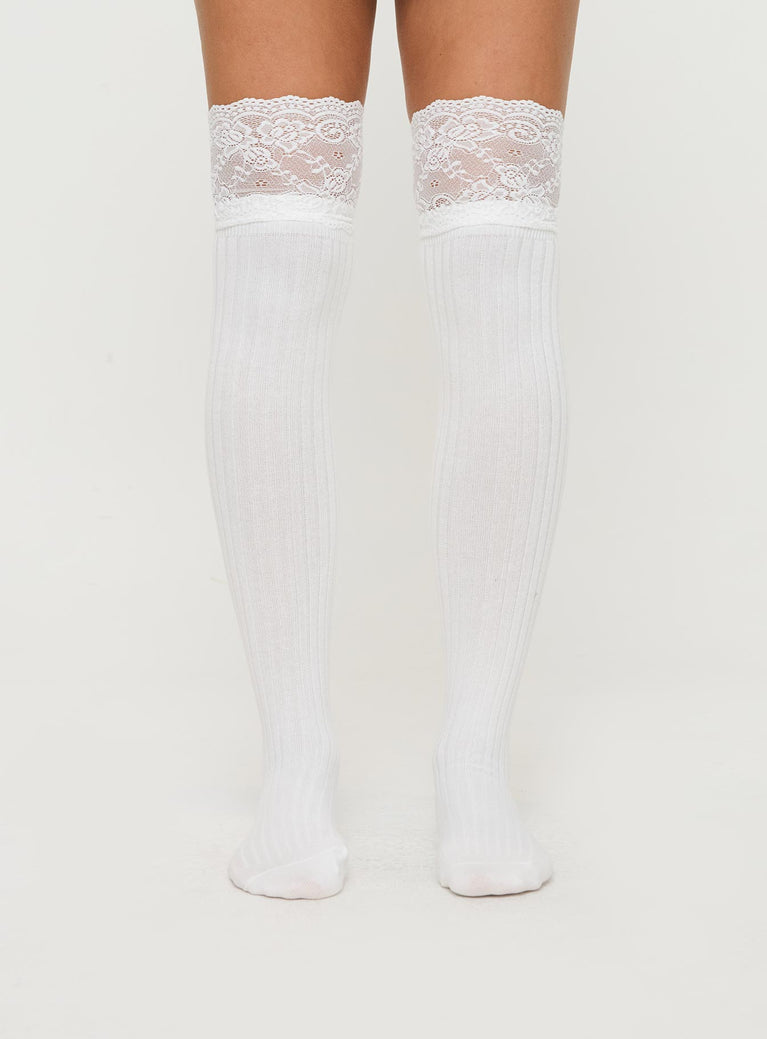 White Knee high socks with lace cuff