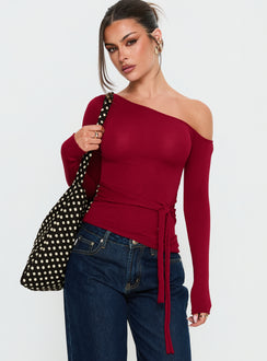 Kastor One Shoulder Long Sleeve Top Burgundy