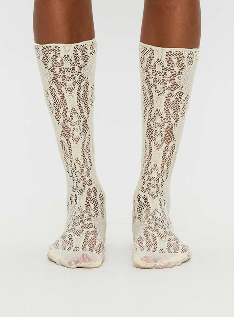 Sandra Dee Knee High Sheer Socks Cream