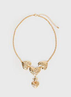Gold-toned necklace Chunky design, heart pendants, lobster clasp fastening