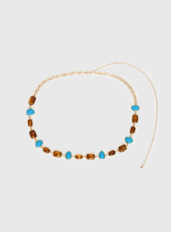 Nuvora Gemstone Chain Belt Gold