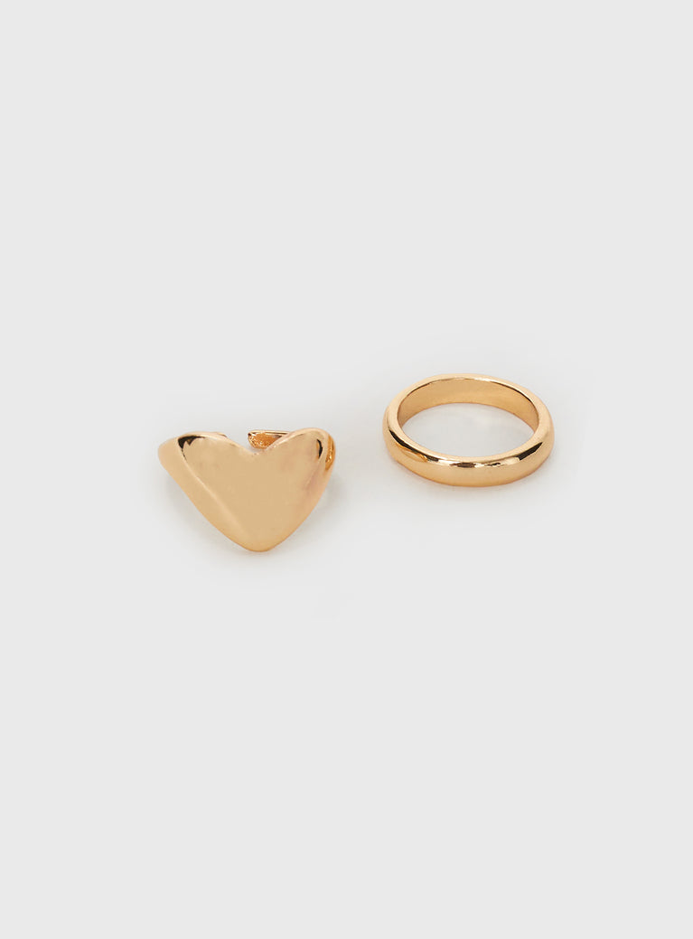 Ring pack Two rings included, gold-toned, heart design Princess Polly Lower Impact 