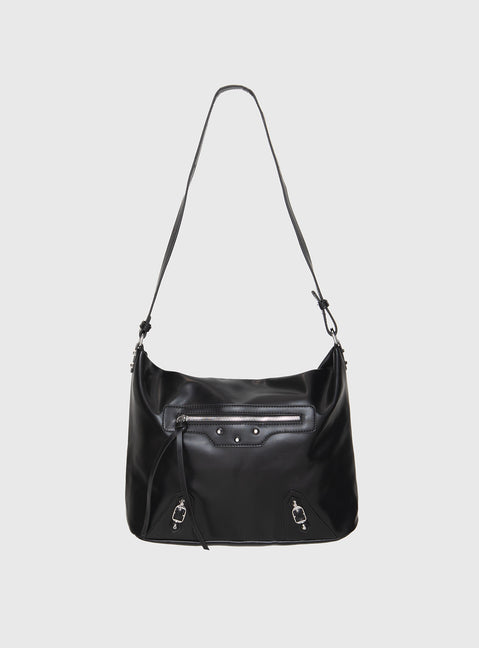 Faux leather shoulder bag Silver-toned hardware, adjustable shoulder strap, zip fastening, internal zip & slip pockets, flat base, external zip pocket