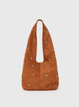 Stellah Studded Faux Suede Bag Brown