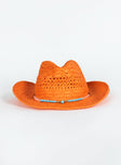 Woven cowboy hat Curved wide brim, mouldable brim shape, bead detail