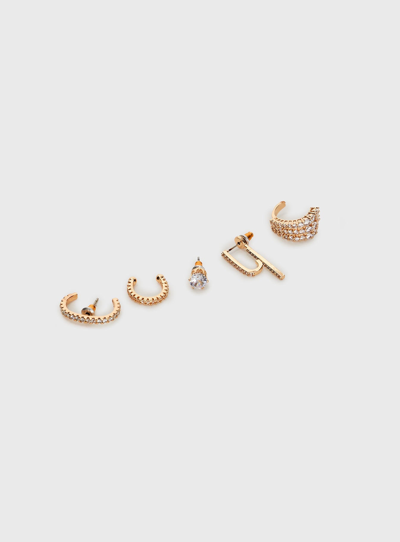 Five piece earring pack Gold-toned, diamonte detail, stud & clasp fastening