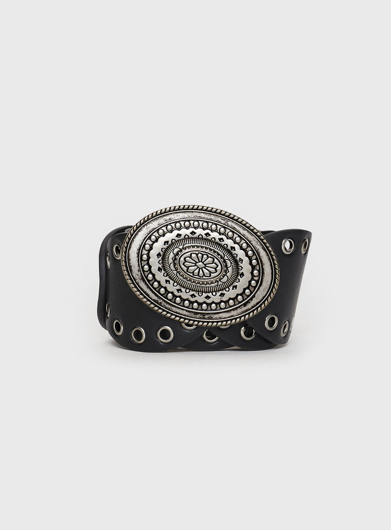 Belt Faux leather, vintage style, silver-toned hardware