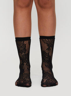 Whimsy Mid High Lace Socks Black