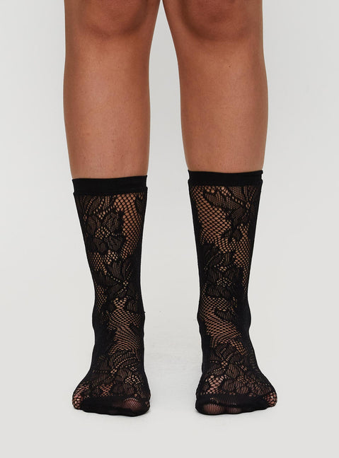 Whimsy Mid High Lace Socks Black