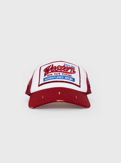 Graphic trucker hat Mesh back panels, snap back fastening 