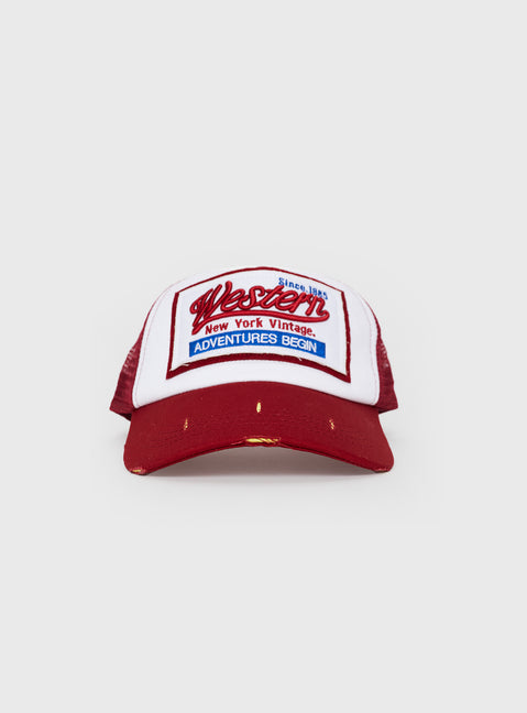 Graphic trucker hat Mesh back panels, snap back fastening 