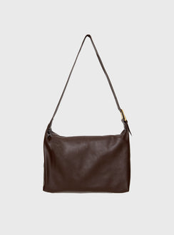 Brown Faux leather shoulder bag Adjustable shoulder strap, gold-toned hardware, zip fastening