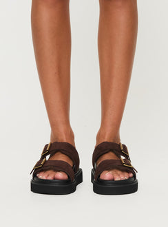 Sandals, double adjustable upper straps Chunky treaded sole, padded footbed