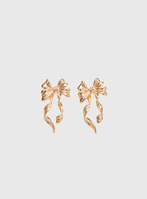 Keep A Secret Bow Earrings Gold