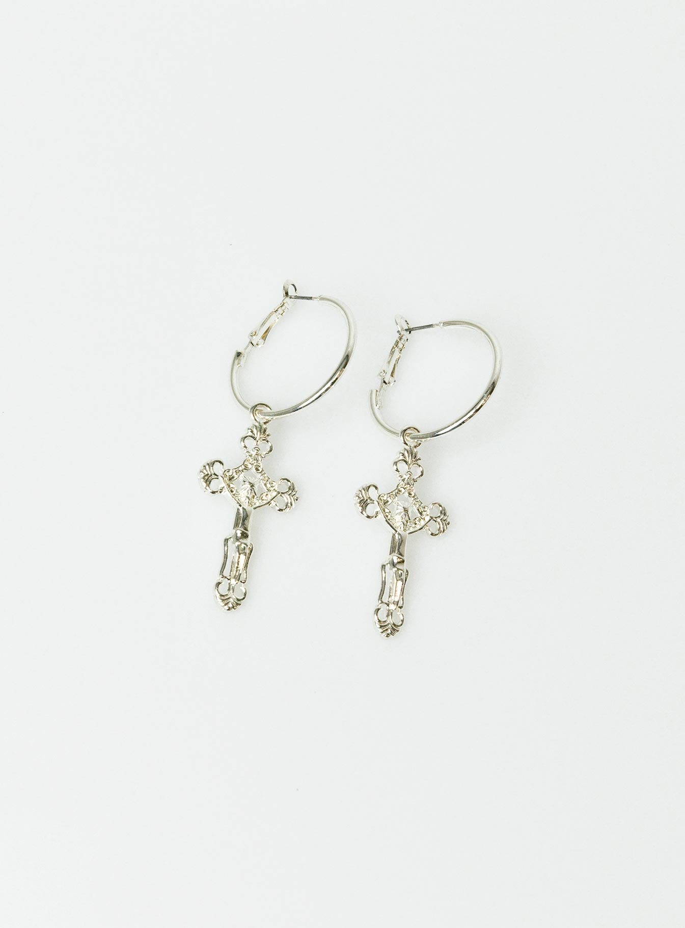 Earrings Silver toned Hoop fastening  Cross drop charm
