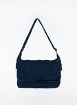 Dark wash denim crossbody bag Fixed shoulder strap, zip fastening, external pocket